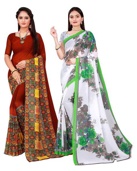 Buy Navy & Maroon Sarees for Women by SUALI Online | Ajio.com