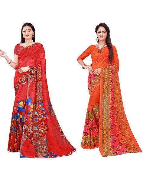 Buy Suntex Women's Beige & Wine Colour Cotton Silk Saree With Blouse pack  of 2 Online at Best Prices in India - JioMart.