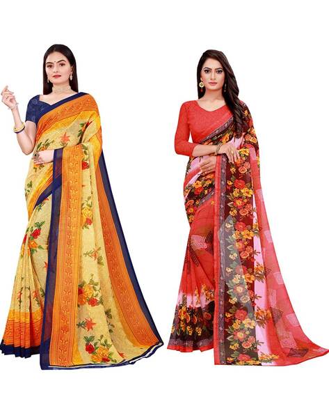 Buy Kashvi sarees Georgette with Blouse Piece Saree  (Combo_AS_1349_1194_2_Multicoloured_One Size) at Amazon.in