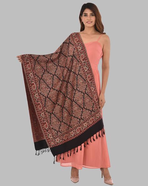 Women Paisley Woven Stole with Fringed Hem Price in India