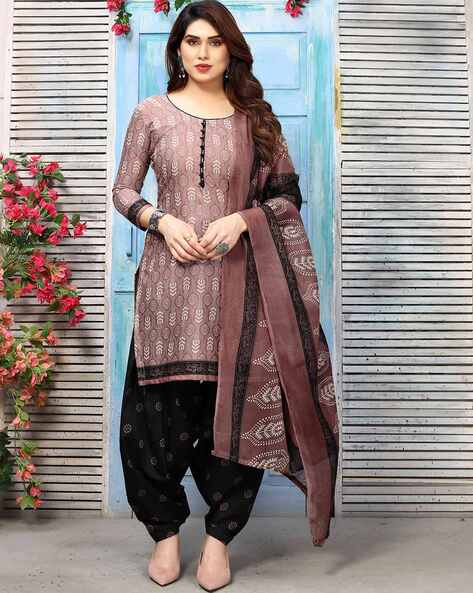 All-Over Print 3-Piece Unstitched Dress Material Price in India