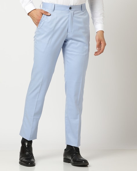 Sky Blue Slim Fit Pants - Flat Front