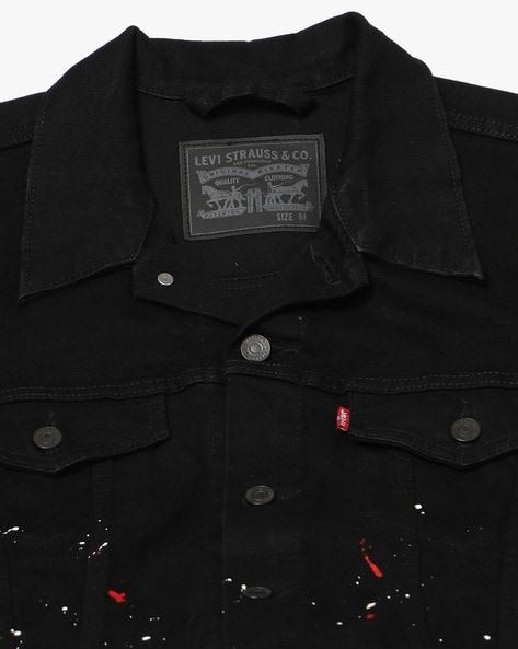 Smoke Rise Men's Neon Paint Splatter Denim Jacket Black