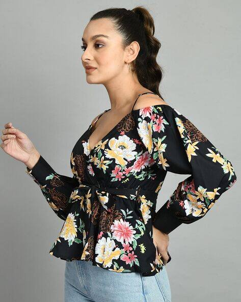 black floral peplum top