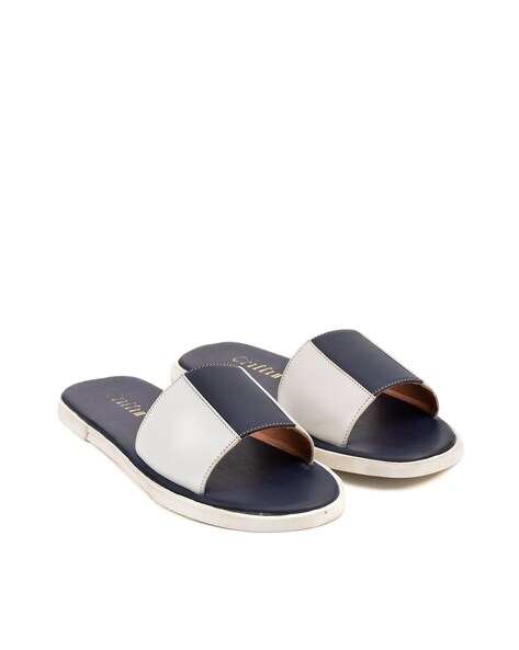 Blue leather 2025 flip flops