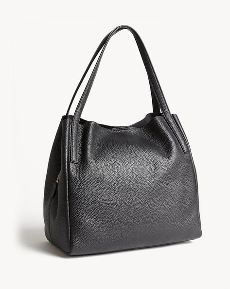 Plain black best sale leather tote bag