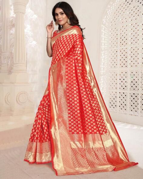 Buy Red Georgette Banarasi Sari Online in USA with Green Zari Border – Pure  Elegance