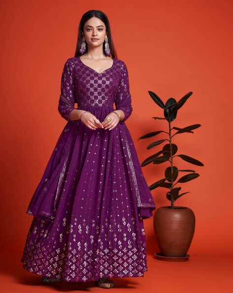 Georgette Anarkali Suit Semi Stitched Dress Material-100Tangy112