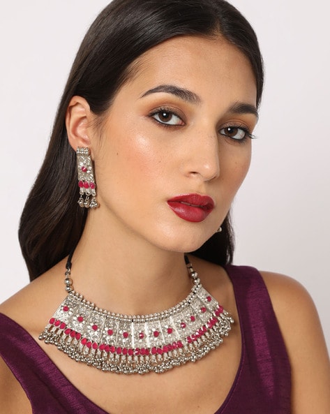 Buy Ruby Stone Choker Necklace Set | Choker Jewellery | Johori