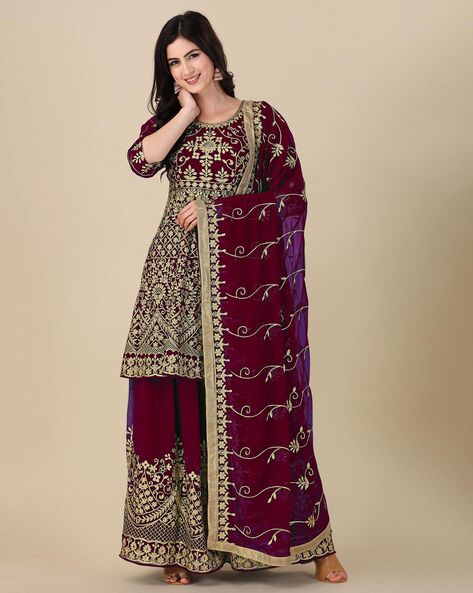 Buy Maroon Dress Material for Women by ETHNIC YARD Online