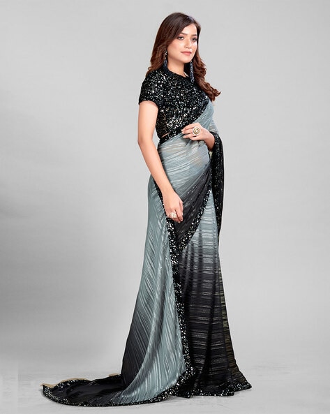 Buy Grey Sarees for Women by PRATHAM BLUE Online | Ajio.com