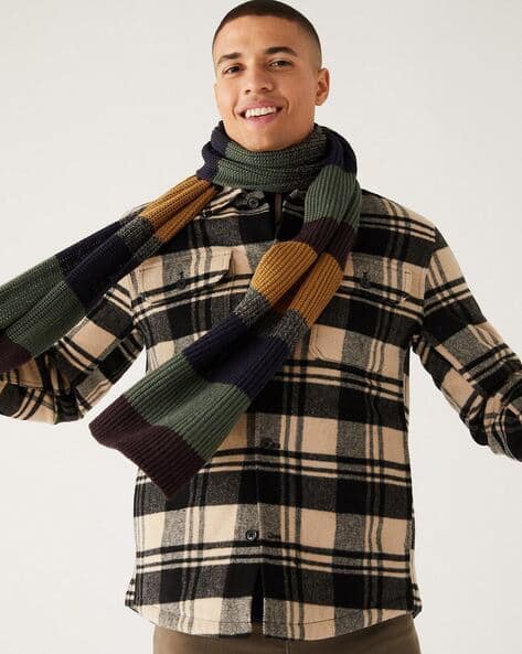 Men Striped Knitted Scarf