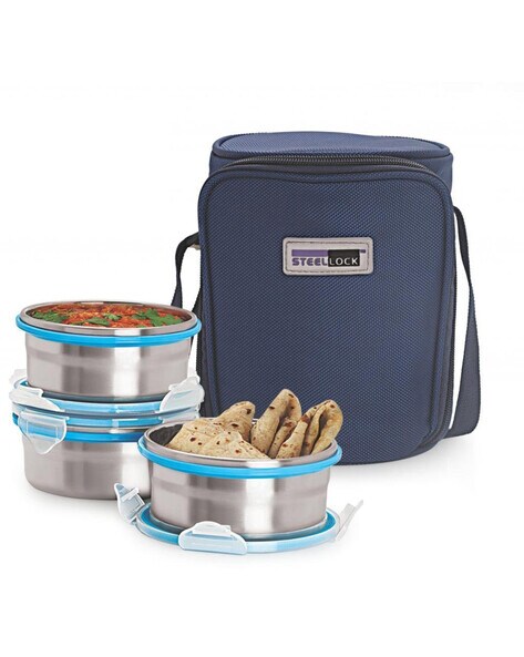 USHA SHRIRAM Insulated Stainless Steel Lunch Box with Bag |3pc