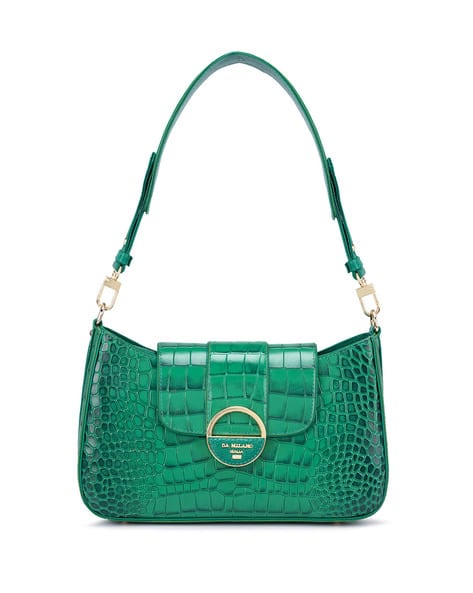 Croc-Embossed Shoulder Bag with Metal Accent