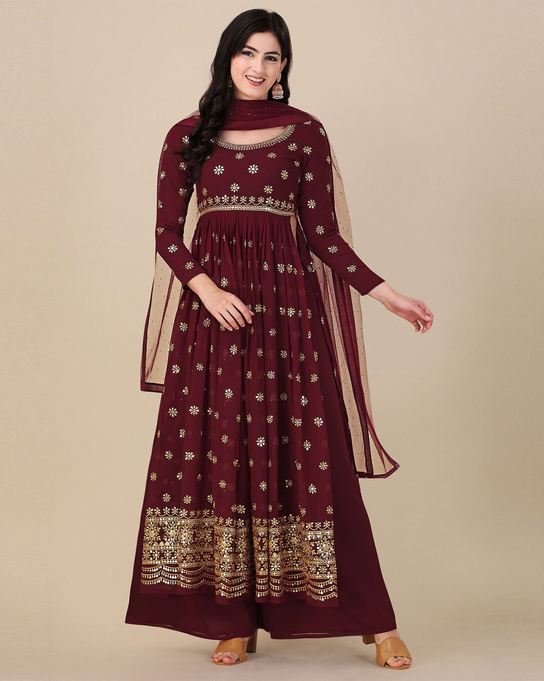 GEORGETTE MAROON ANARKALI KURTI WITH DUPATTA