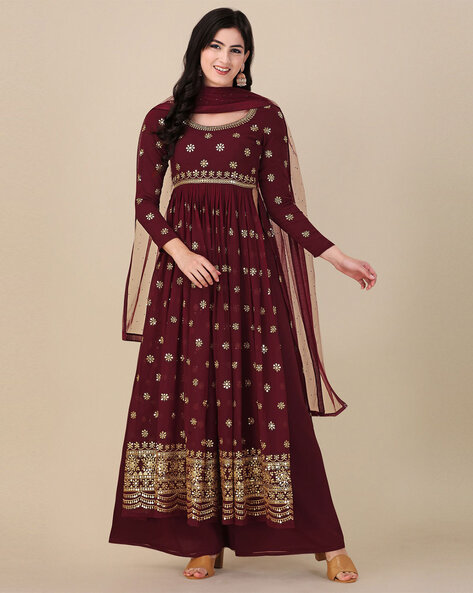 Buy Maroon Dress Material for Women by ETHNIC YARD Online