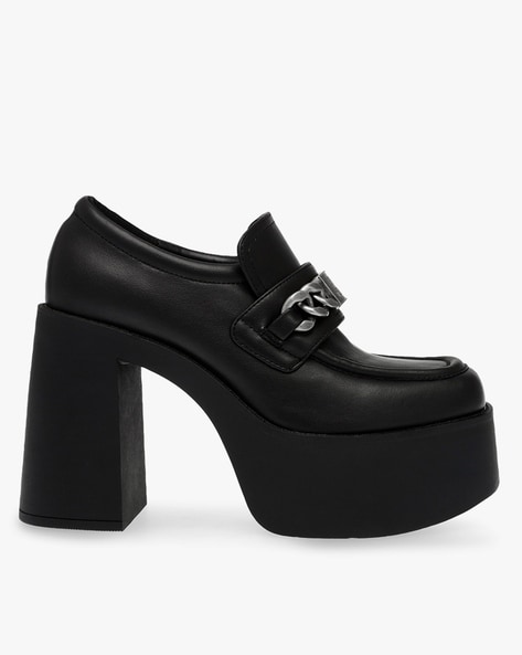Amazon.com | SIFINELAR Women Platform Heels Chunky Block Heel Penny Loafers  Work Office Pumps Shoes White | Pumps