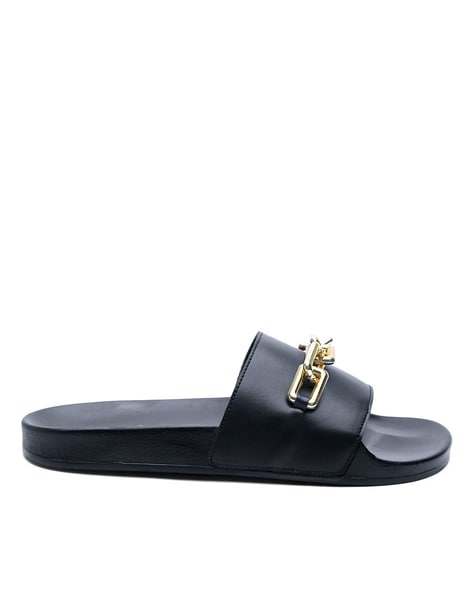 Open Toe Slides with Chain Accent