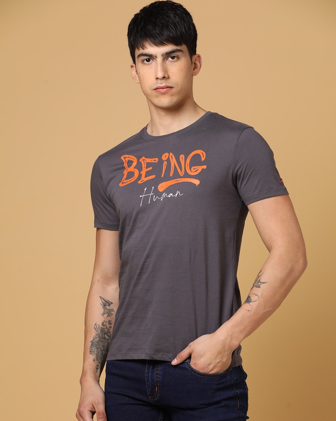 Brand Print Slim Fit Crew Neck T Shirt