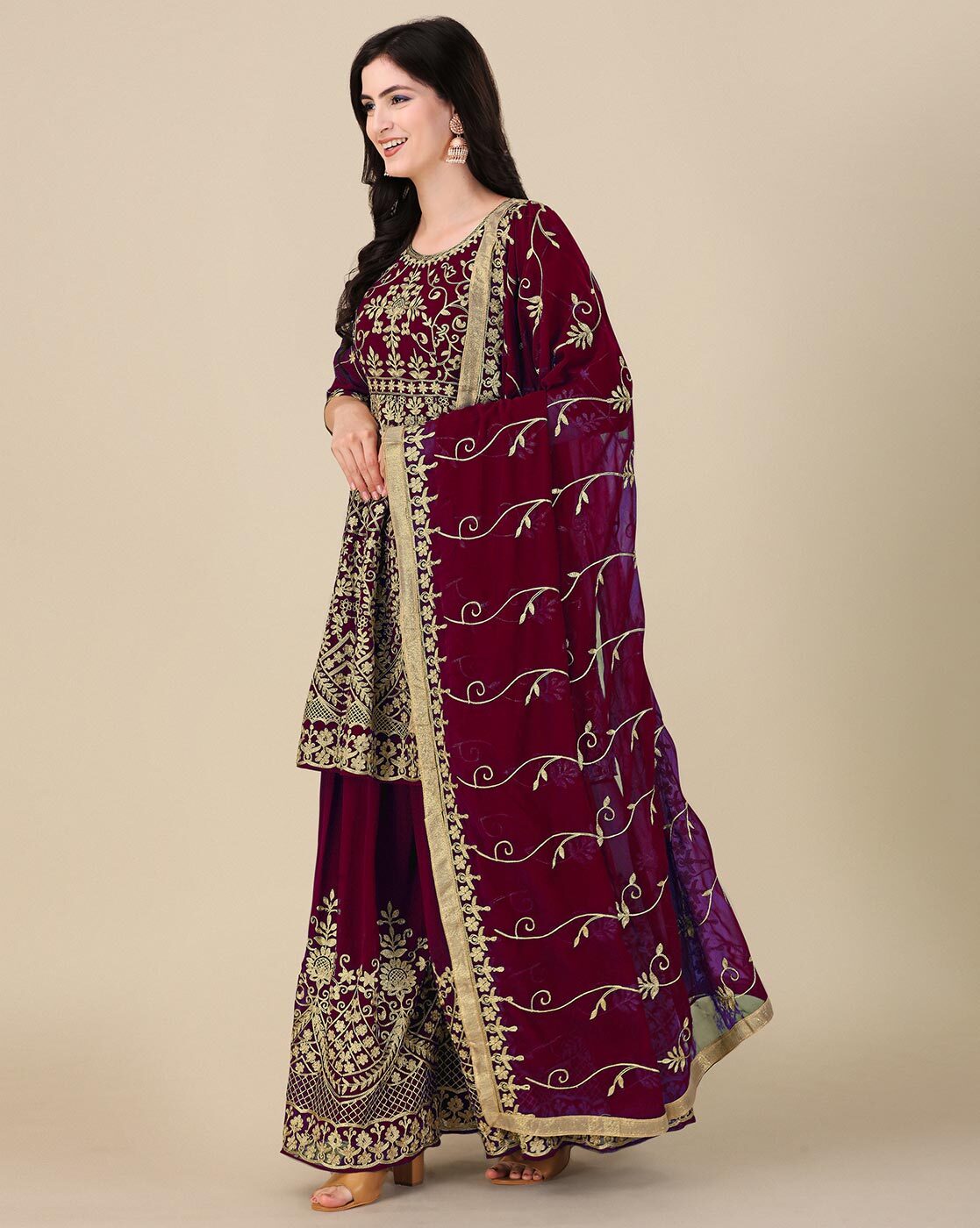 Buy Maroon Dress Material for Women by ETHNIC YARD Online