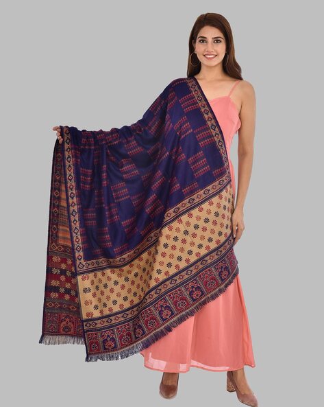 GeometricPattern Shawl with Contrast Border Price in India