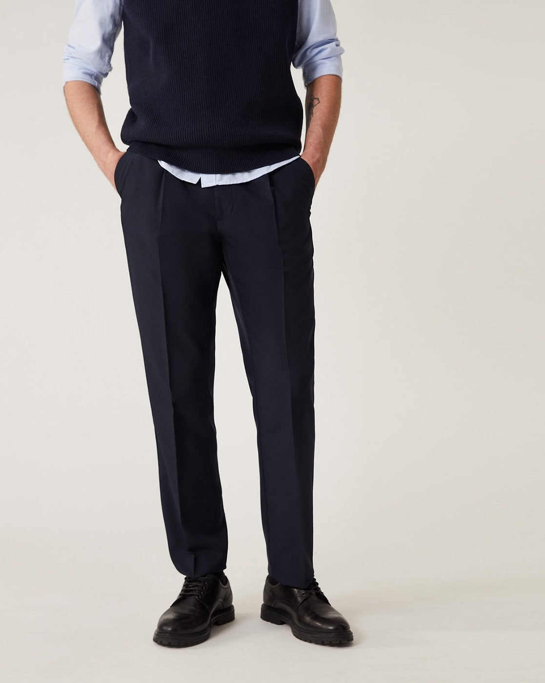 Buy Navy Blue Mid Rise Tailored Trousers Online at SELECTED HOMME |225110001