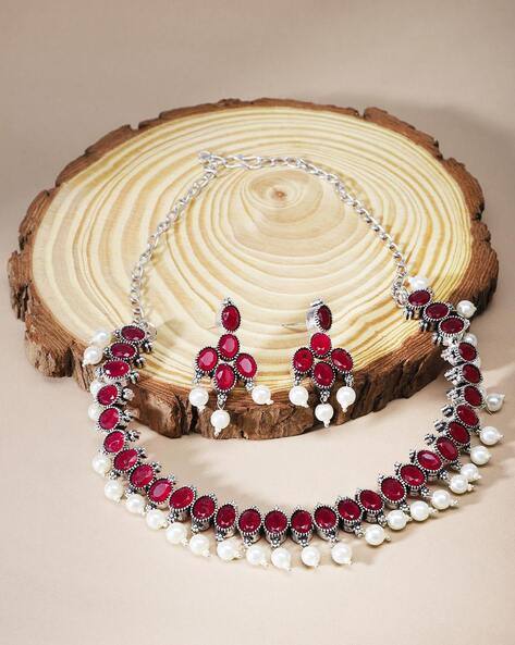 The Pari Silver-Plated Rhinestoned-Studded Necklace & Earrings Set