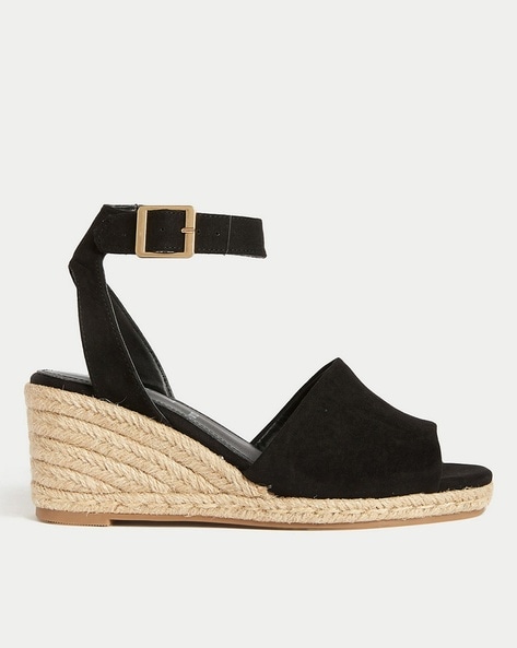 Black suede 2024 espadrille wedges