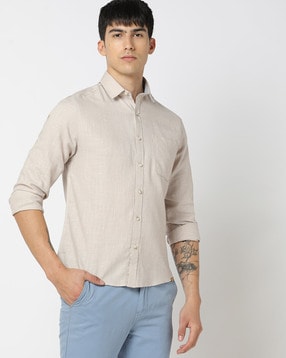 Cross Dyed Sim Fit Shirt with Patch Pocket