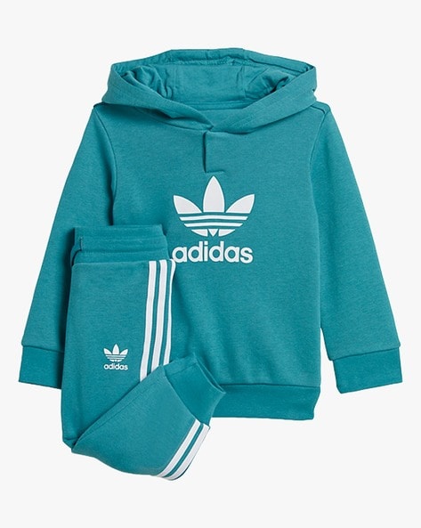 Buy Adidas Kids Logo Print Hoodie with Pants Blue Color Boys AJIO LUXE