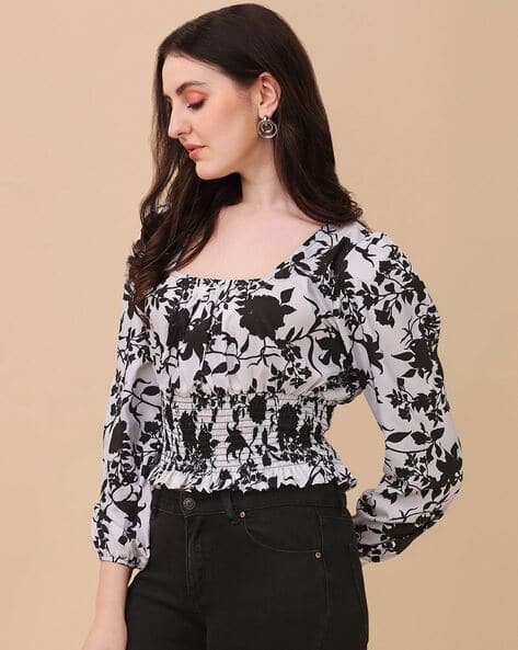 SHEETAL ASSOCIATES Floral Print Square-Neck Top