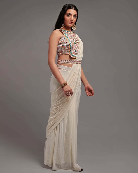 Beadwork fringe blouse saree gown – Ricco India