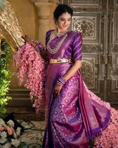 Purple Banarasi Handloom Kora Silk Saree - Aura Benaras