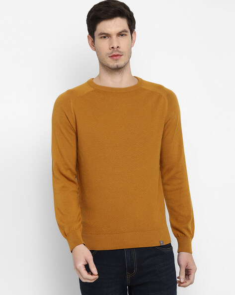 Textured Crew-Neck Pullover with Ribbed Hems