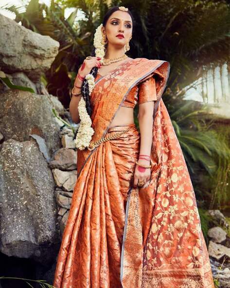 Orange Woven Wedding Saree