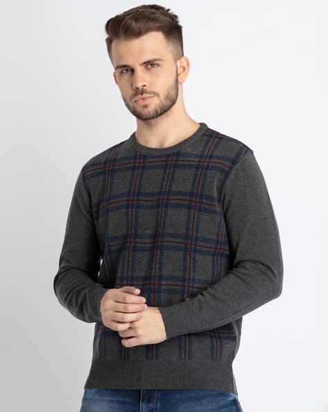 Checked Pullover with Ribbed Hem