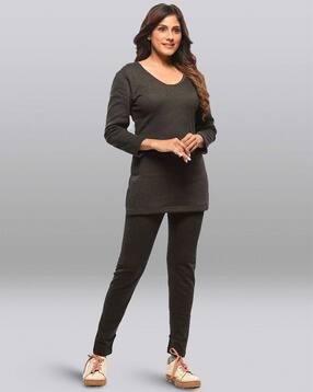 Heathered Round-Neck Thermal Set