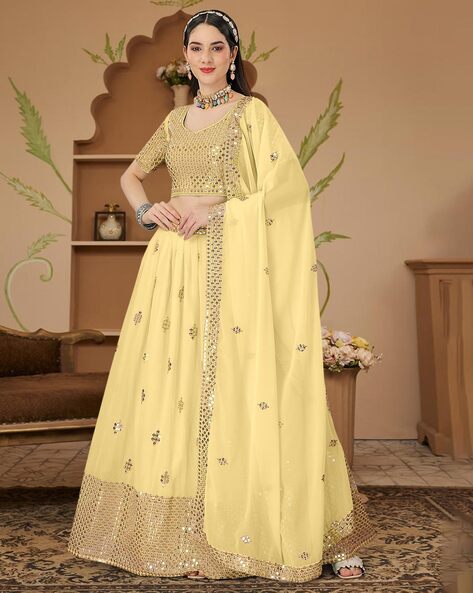 Light Yellow Digital Printed Banarasi Silk Lehenga Choli Lehenga 1657LG07