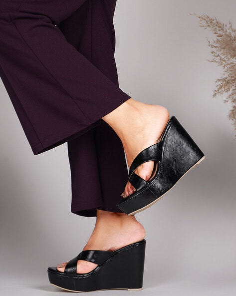 Black formal hot sale wedges