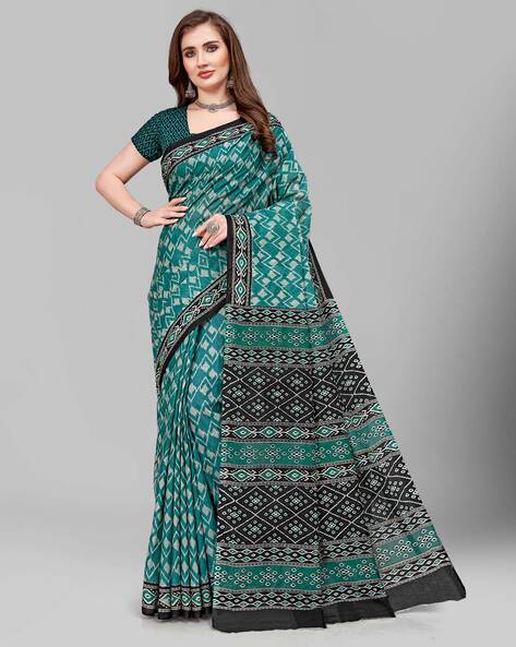 Allover Printed Design Azure Blue Patola Silk Saree – Sundari Silks