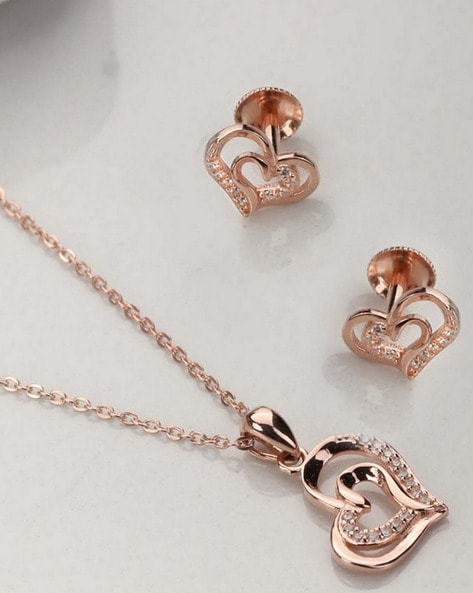 Necklace Earrings Set | Rose Gold Earrings | Heart Pendant | Jewelry Set - Heart  Pendant - Aliexpress