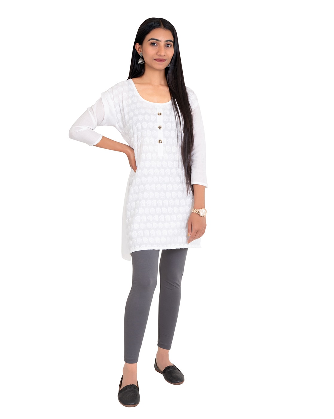 Stone Grey Office Wear Stiched Rayon Kurti with Beautiful Embroidery Work