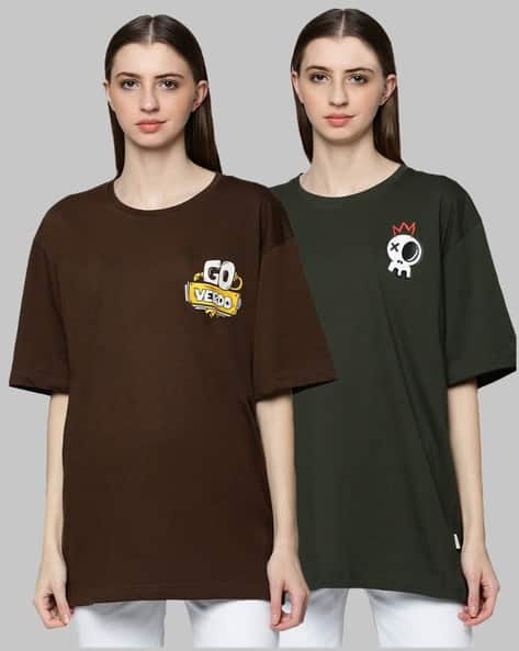 Pack of Graphic Print Oversized Drop-Shoulder Sleeve Round-Neck T-Shirts