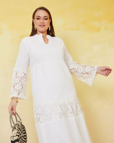 White Maxi Dress with Lace Inserts