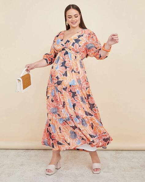 Floral Print Tiered Plus Size Maxi Dress