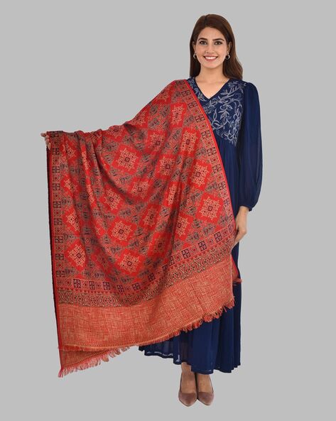 Ikat Woven Shawl with Tassels Price in India