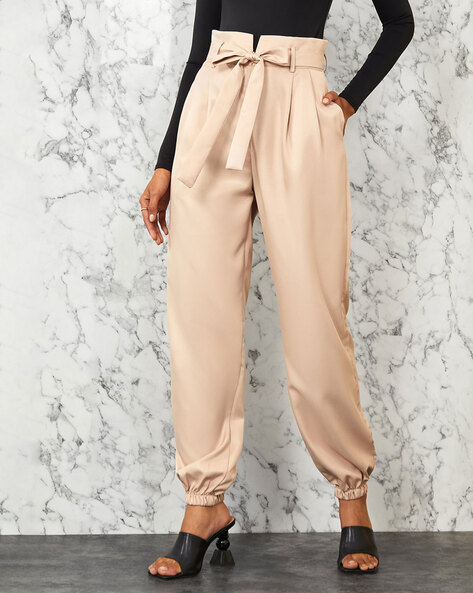 Buy Women Solid Casual Work Trousers High Waist Ruffle Bow Tie Pants Online  at desertcartINDIA