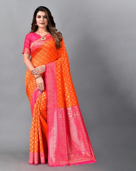 Orange & Pink Hand Bandhej Bandhani Saree – Sareewave