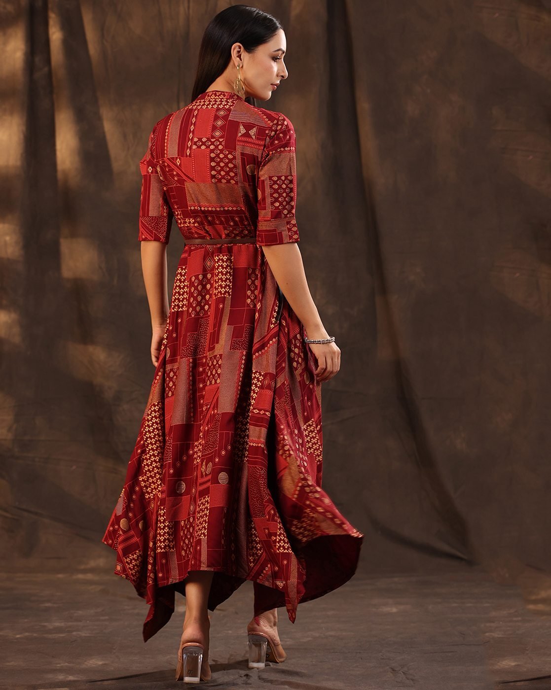 Maroon dress with top flowers