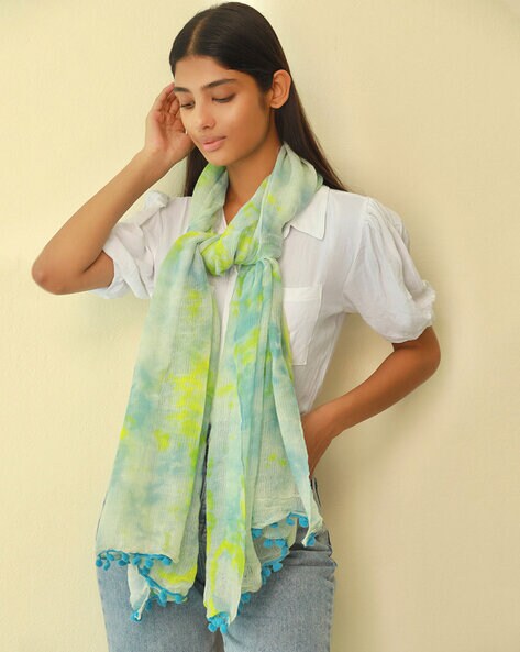 Tie & Dye Scarf with Pompoms Price in India